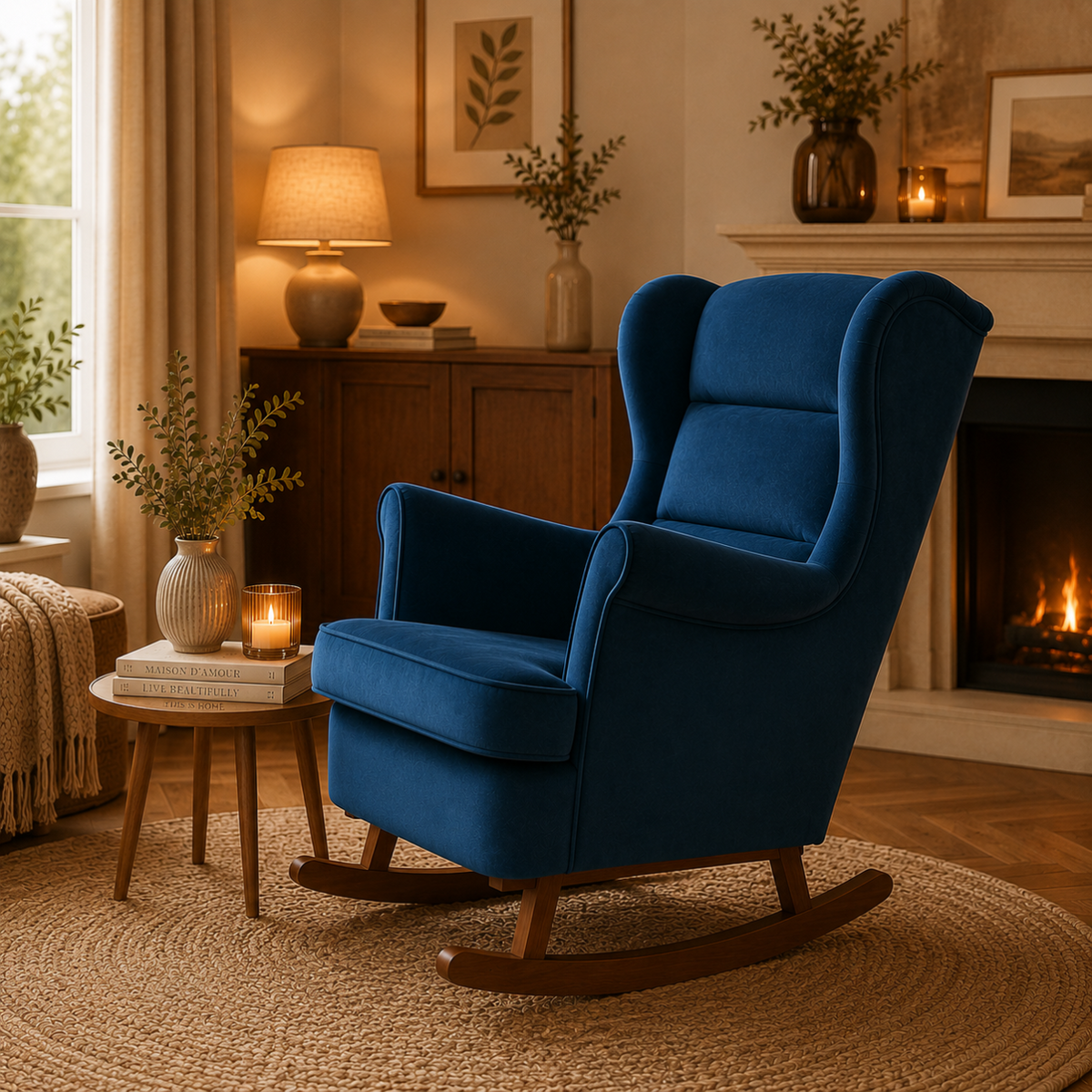 Fauteuil à bascule à oreilles velours
