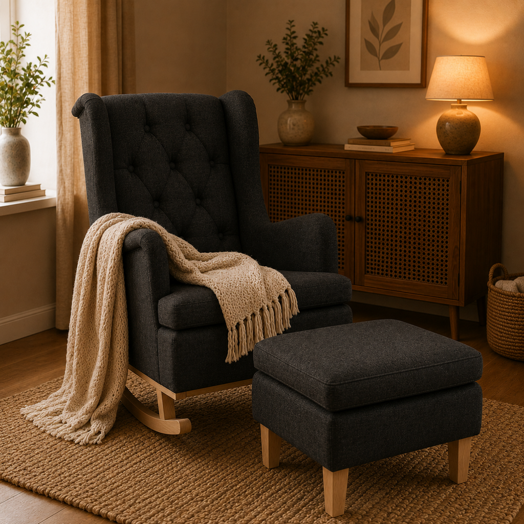 Fauteuil à bascule tissu avec repose-pieds