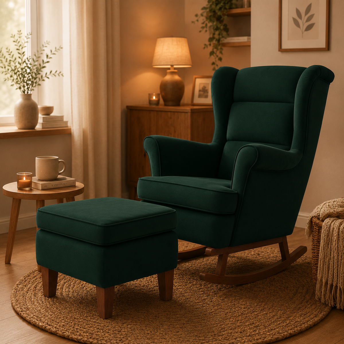 Fauteuil à bascule velours avec repose-pieds
