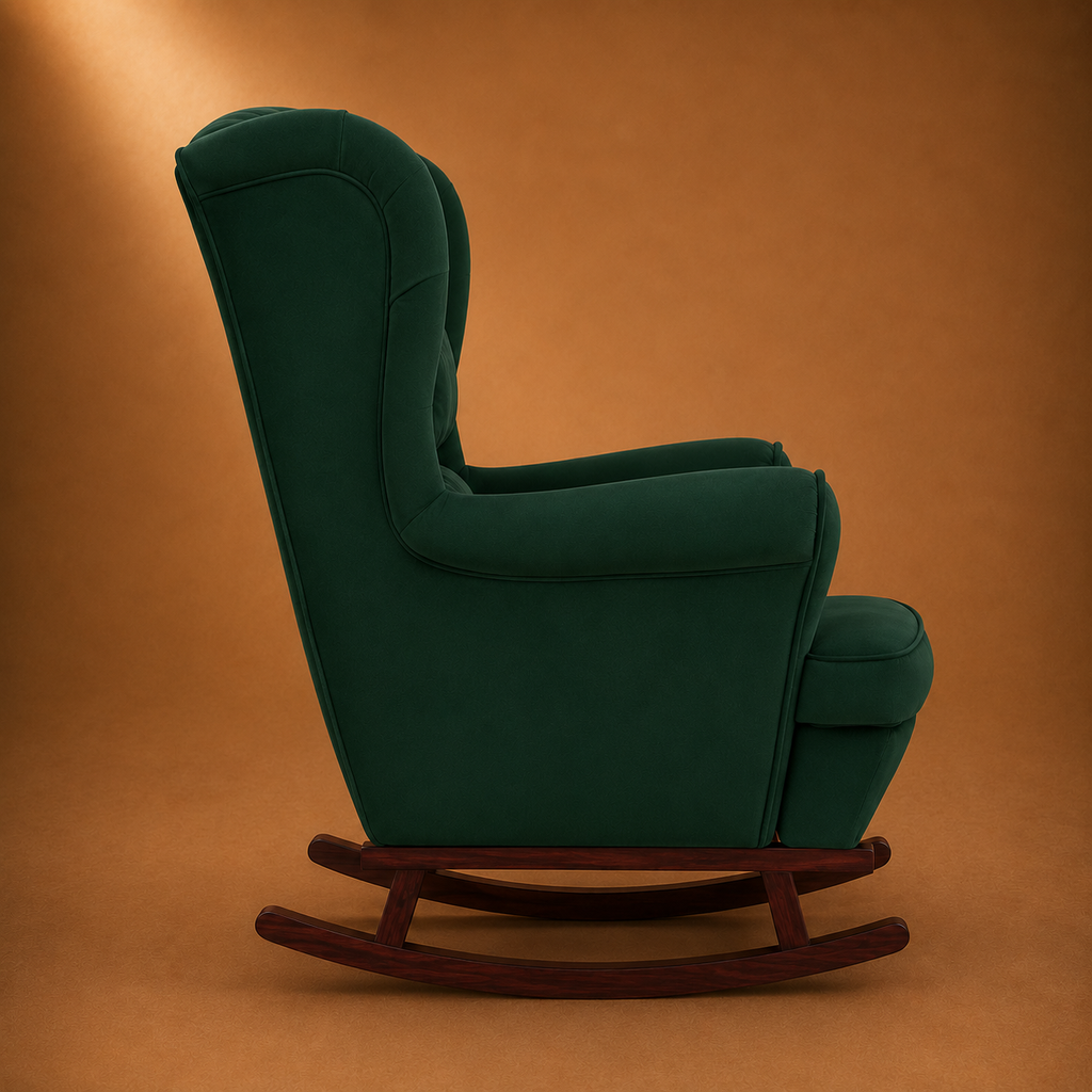 Refuge | Fauteuil à bascule velours avec repose-pieds