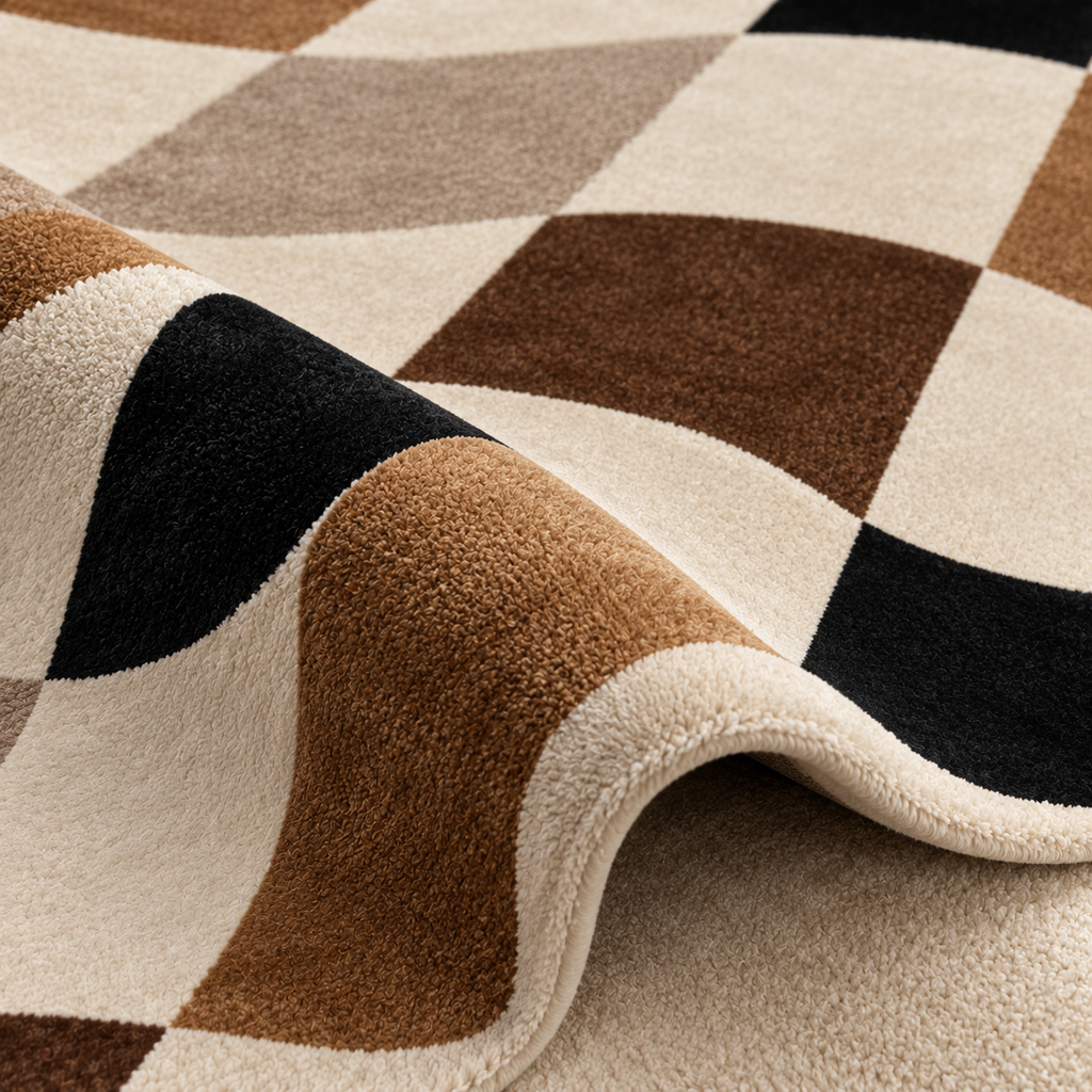 Vague | Tapis damier marron et noir