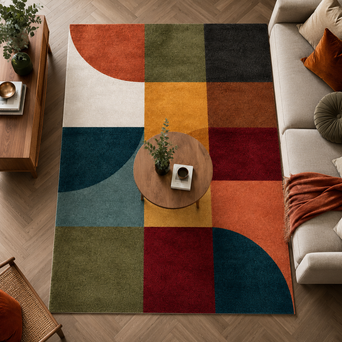 Blues | Tapis géométrique multicolore
