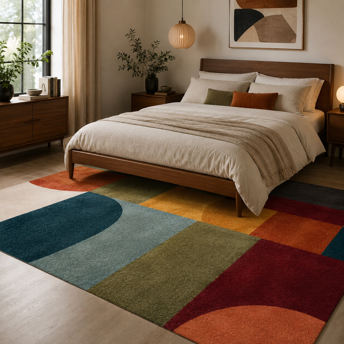 Blues | Tapis géométrique multicolore