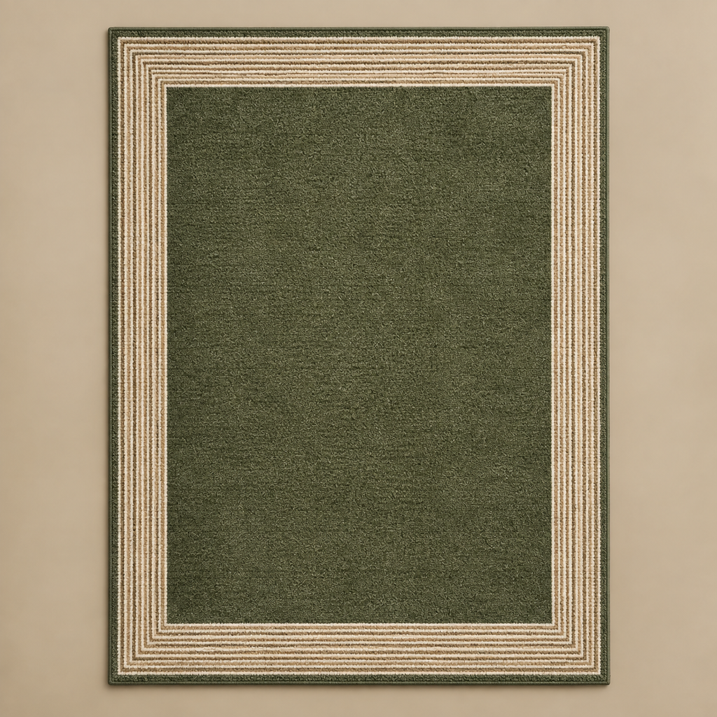Liseré | Tapis vert olive bordure rayée