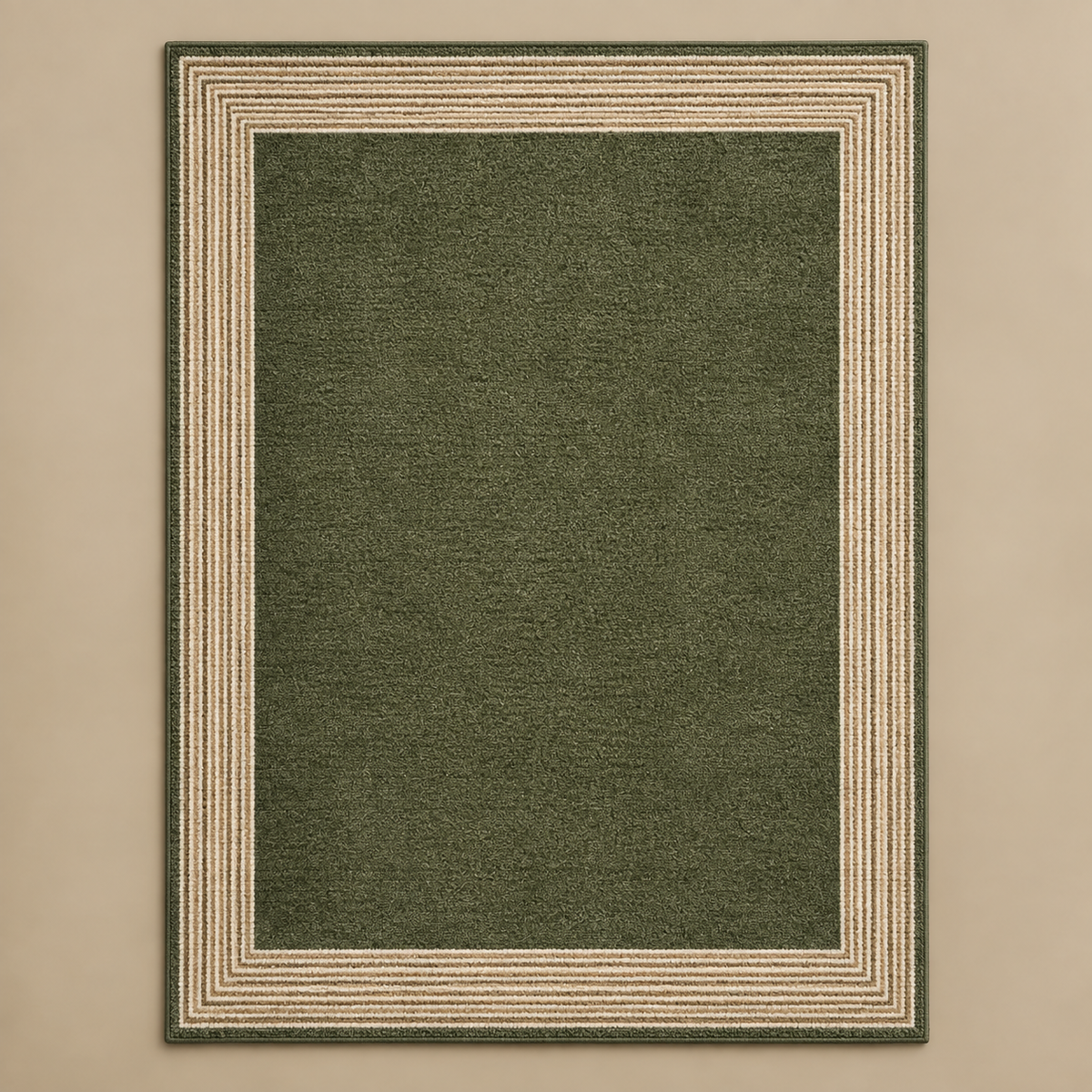 Liseré | Tapis vert olive bordure rayée