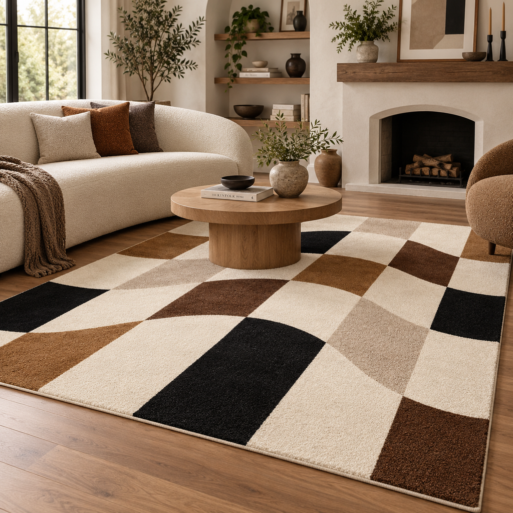Vague | Tapis damier marron et noir